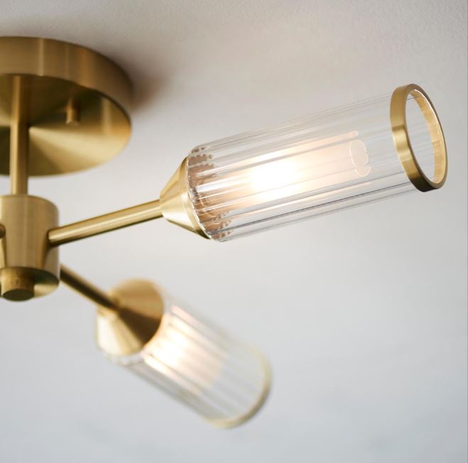 Ribbed Satin Brass Flush Light