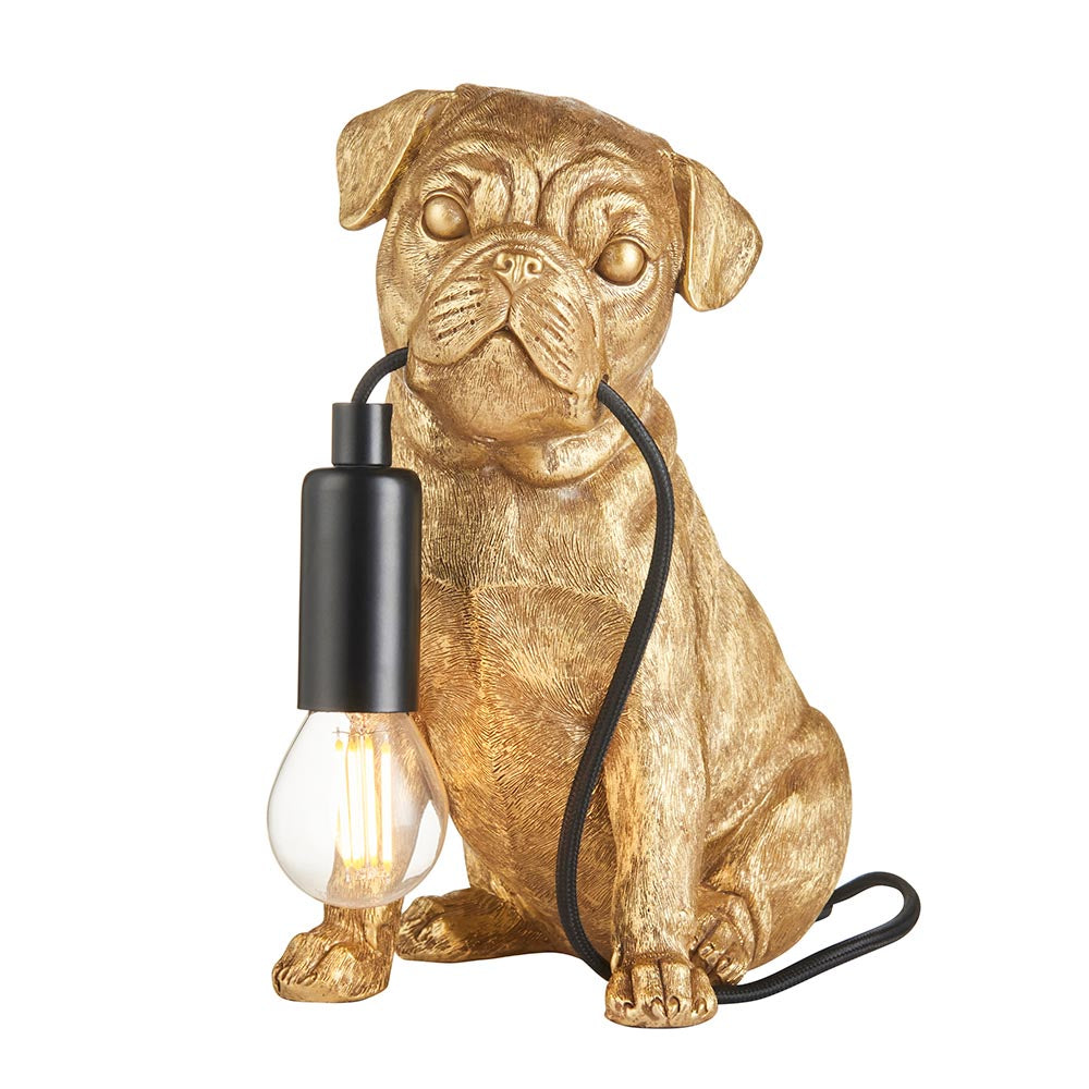 Pug Puppy Gold Table Lamp