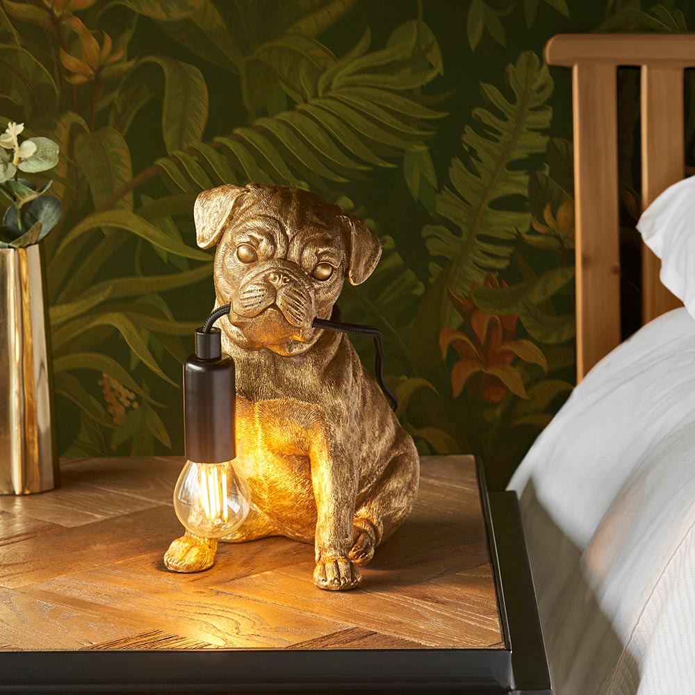 Pug Puppy Gold Table Lamp