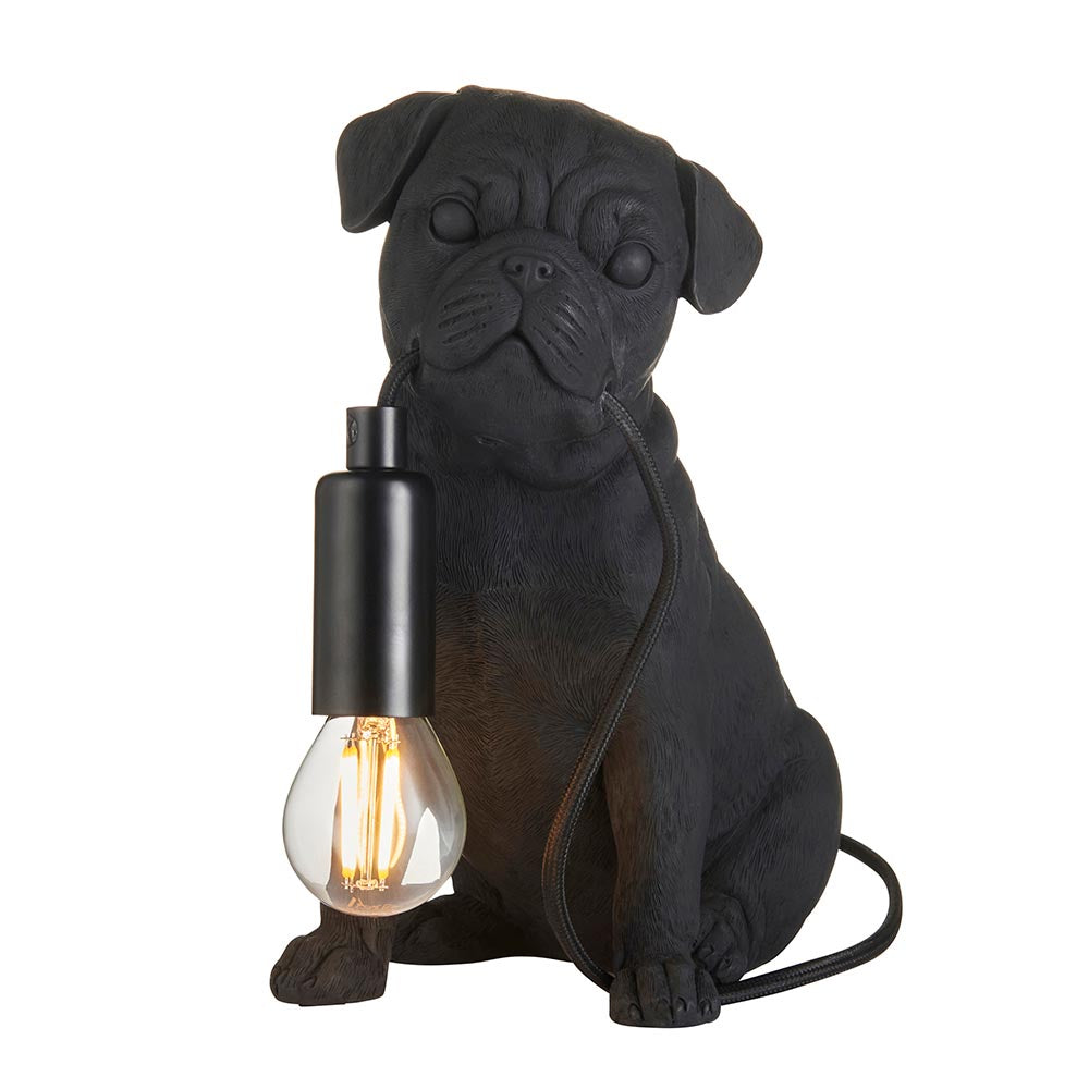 Pug Puppy Black Table Lamp