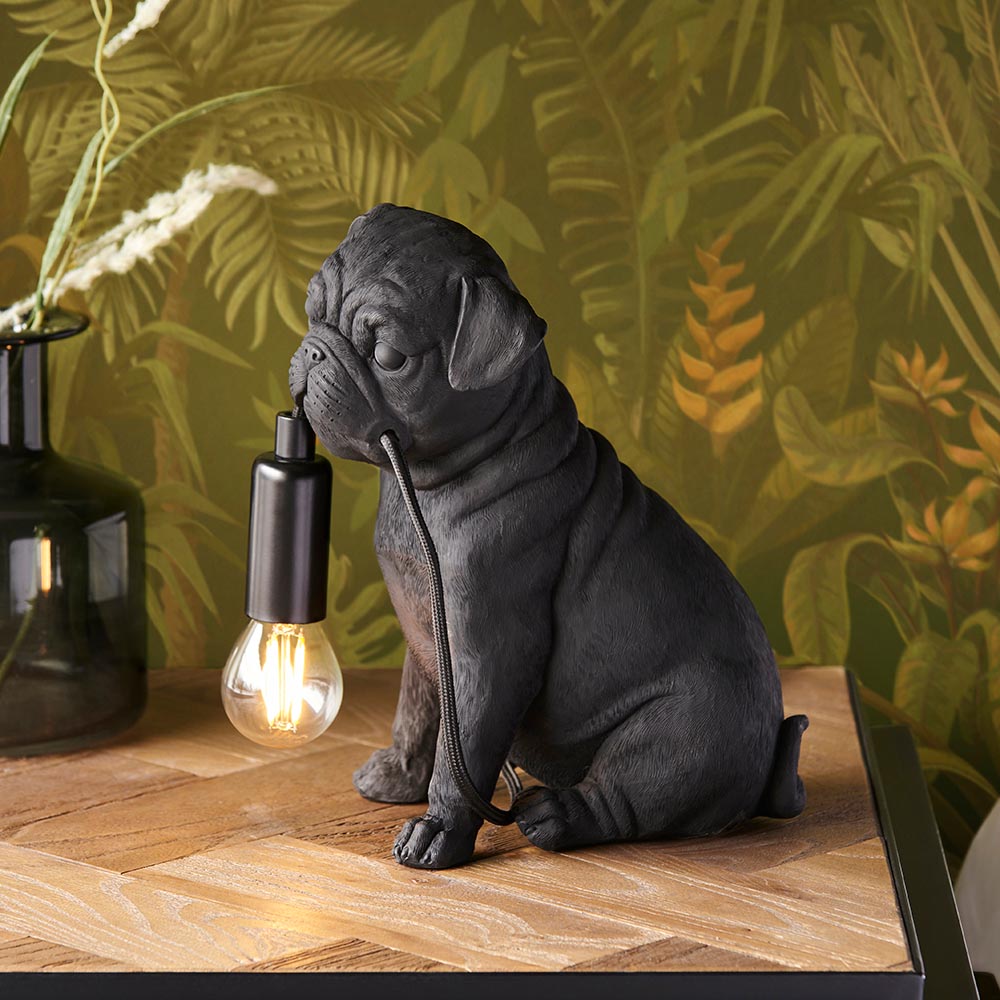 Pug Puppy Black Table Lamp