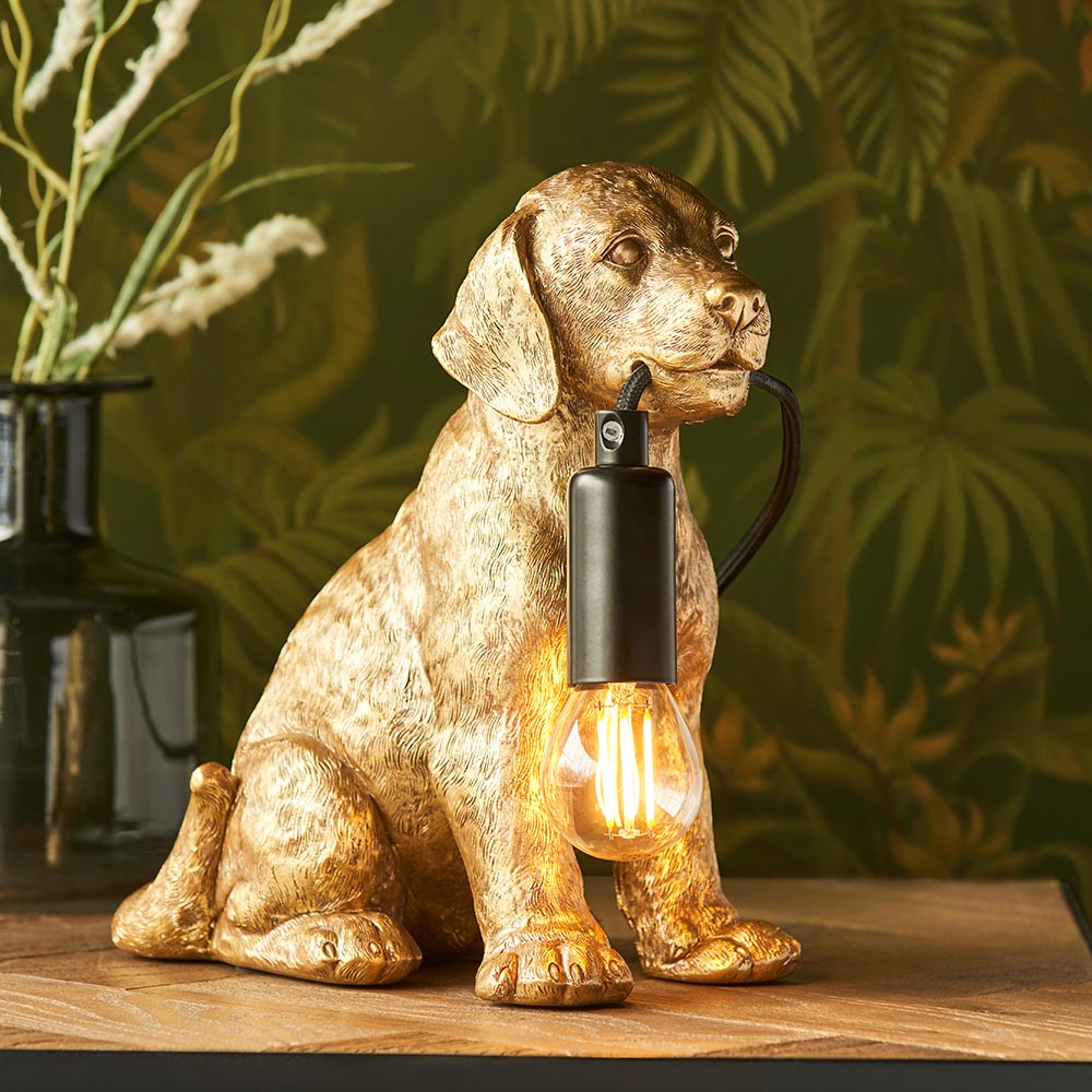 Labrador Puppy Gold Table Lamp