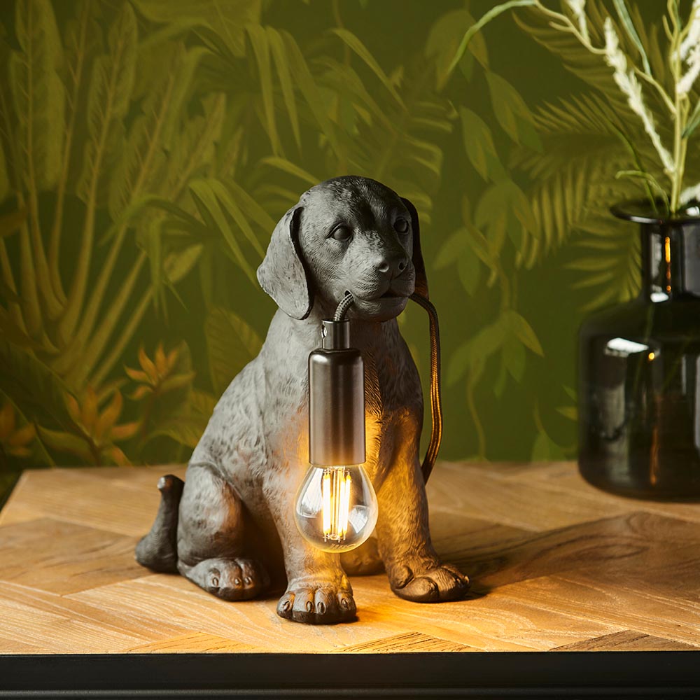 Labrador Puppy Black Table Lamp