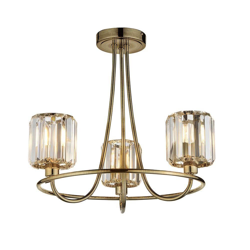 Antique Brass 3 Light Semi-Flush Light