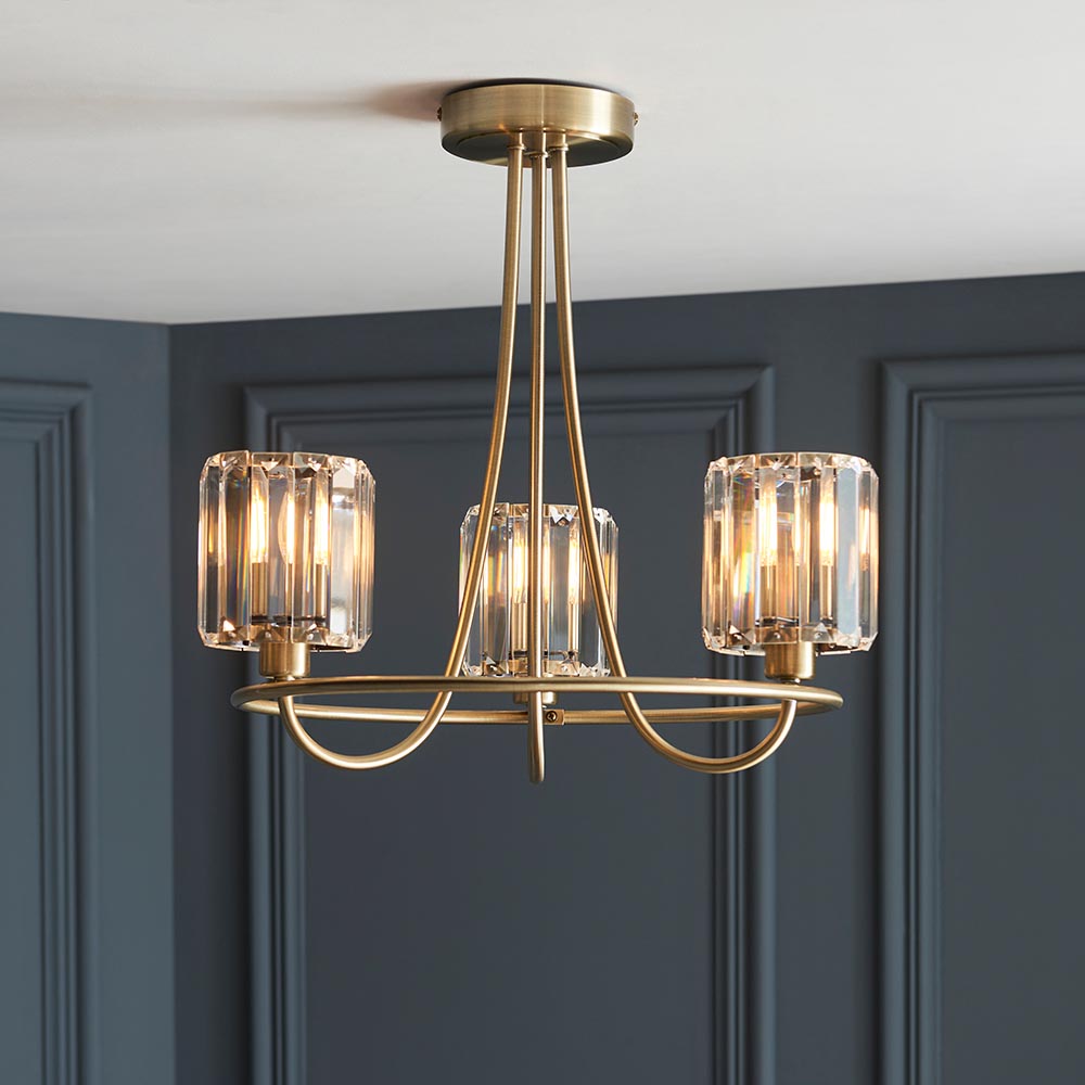 Antique Brass 3 Light Semi-Flush Light