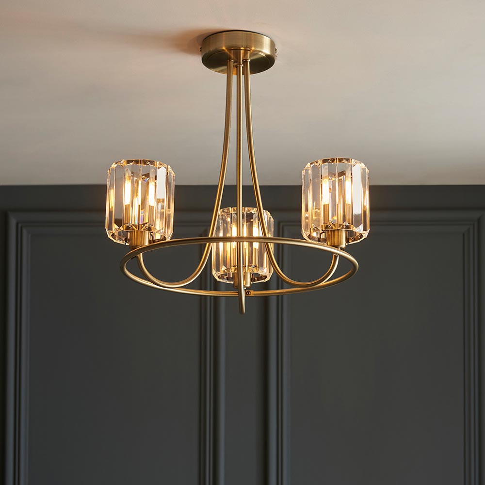 Antique Brass 3 Light Semi-Flush Light