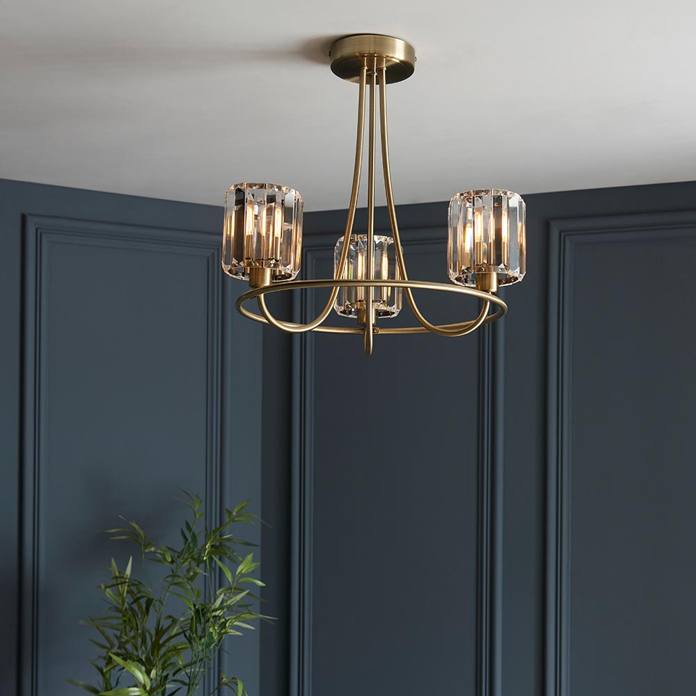 Antique Brass 3 Light Semi-Flush Light