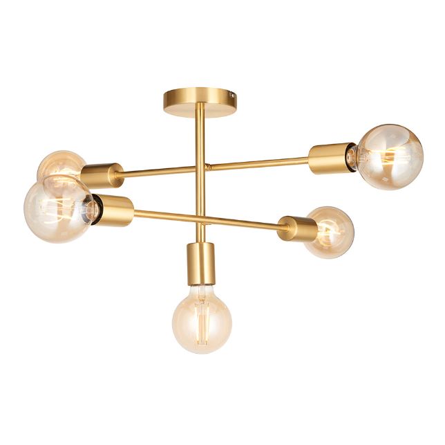 Brass 5 Light Semi Flush