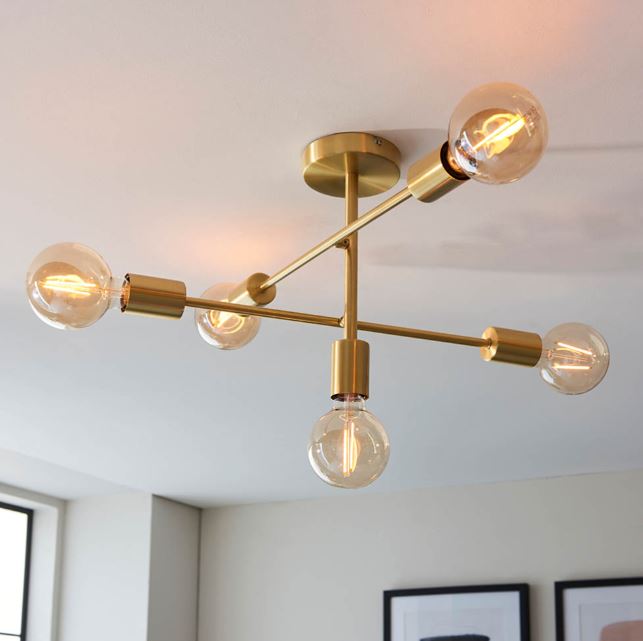 Brass 5 Light Semi Flush