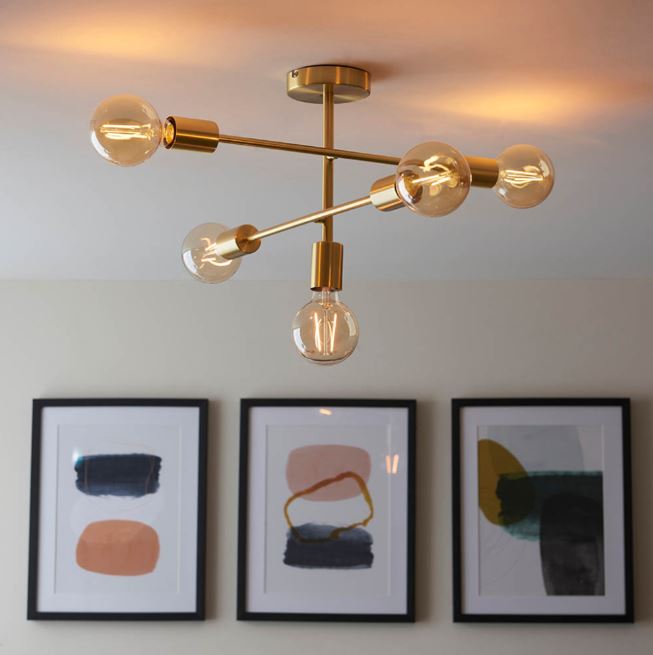 Brass 5 Light Semi Flush