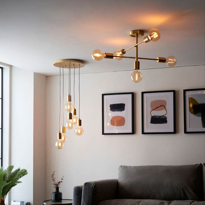 Brass 5 Light Semi Flush