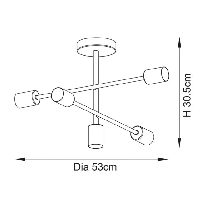 Brass 5 Light Semi Flush