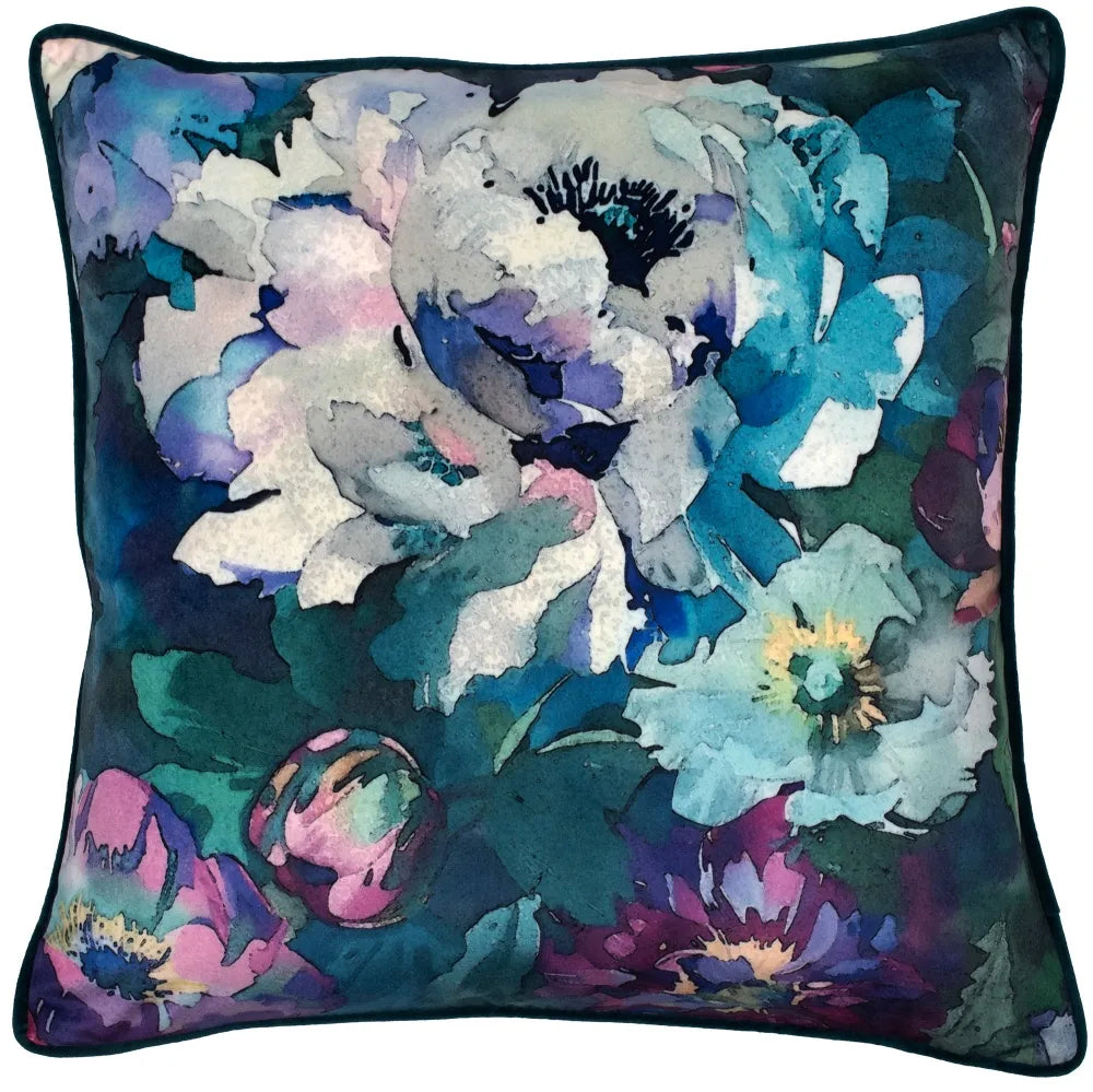 Belle Blue Floral Velvet Cushion 45x45cm