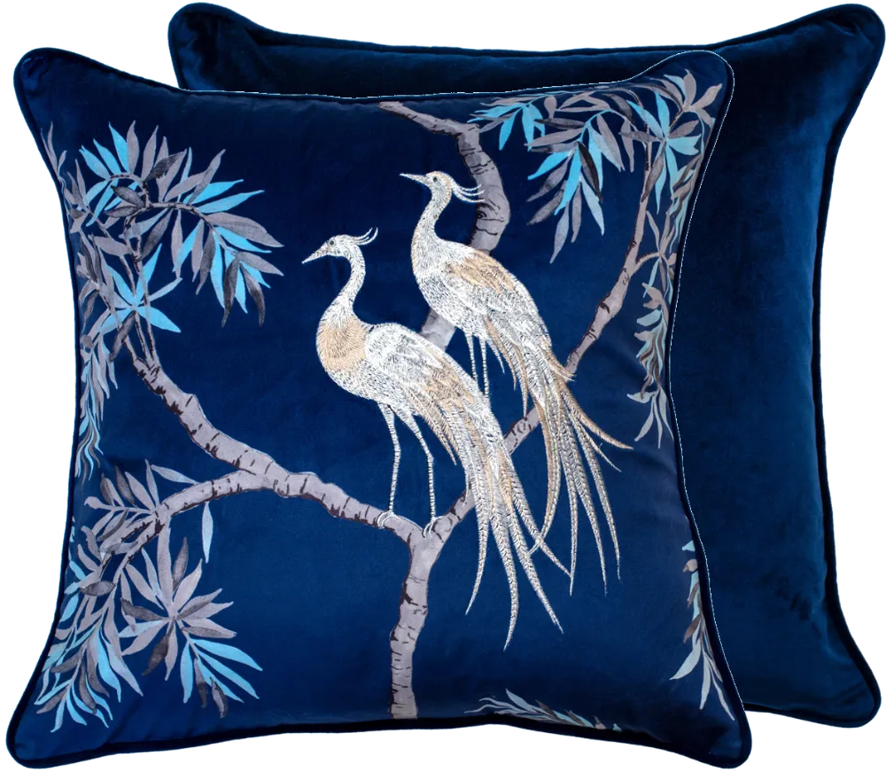 Embroidered  Nightingale Blue Cushion 45x45cm