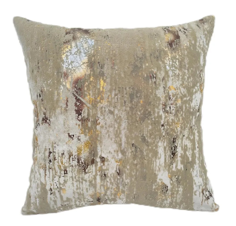 Gold Flock & Foil Cushion 43x43cm