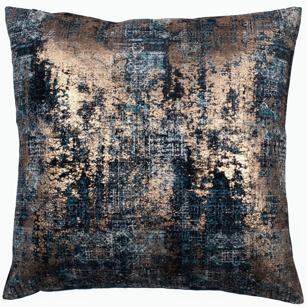 Gold Foil Teal Velvet Cushion 45x45cm