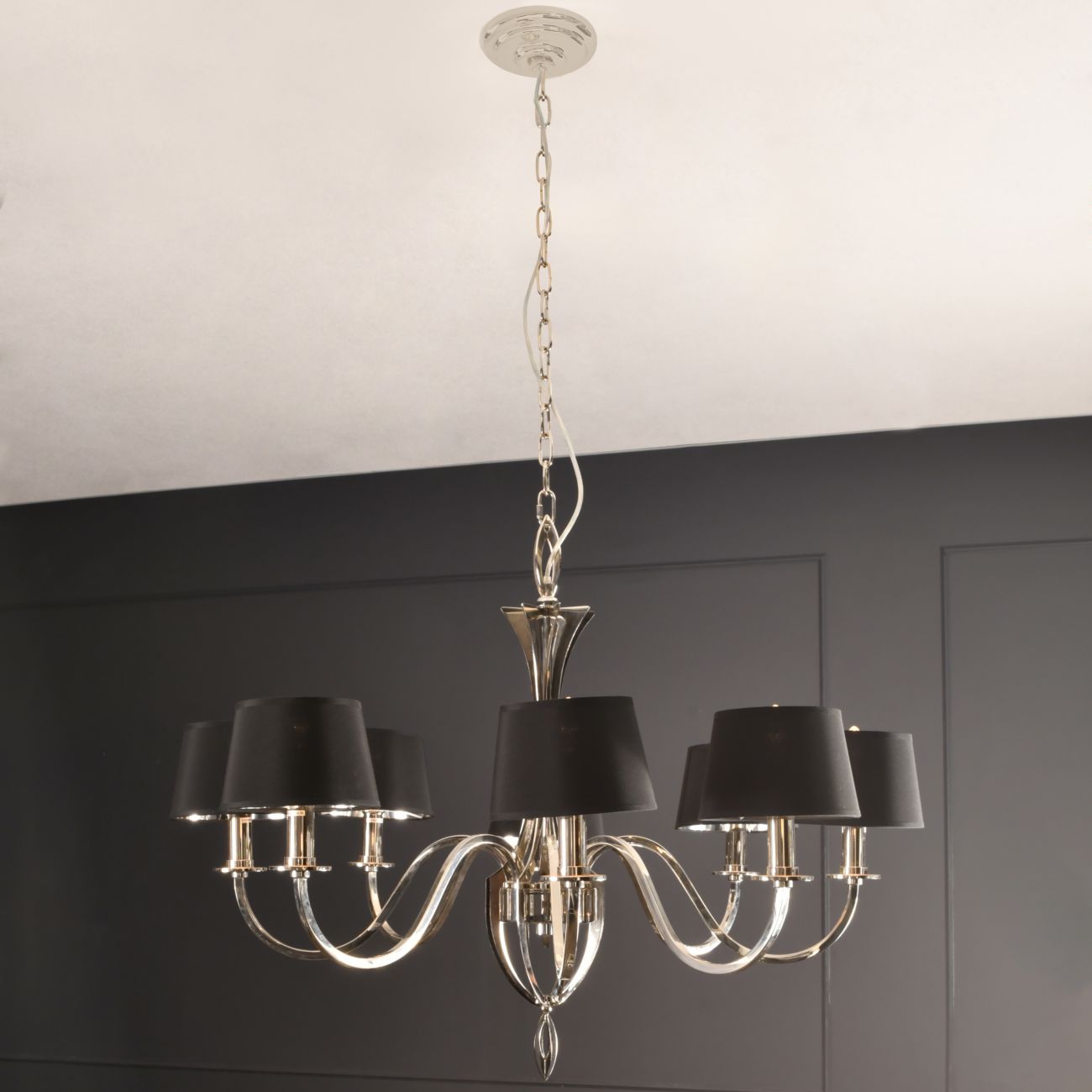 Nickel Chandelier with Black Shades